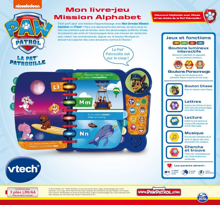 Vtech My Paw Patrol Alphabet Mission Game Book