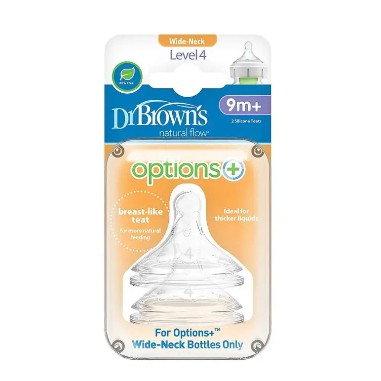Dr. Brown's Level 4 Wide-Neck Silicone Nipple, 2 pack,9m+
