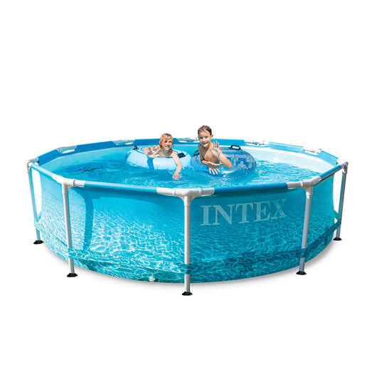Intex Beachside Metal Frame Round Above Ground Pool with Filter Pump