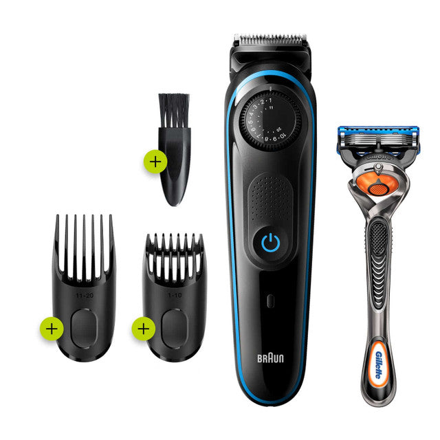Braun Beard Trimmer 3 for Face and Hair, Black/Blue