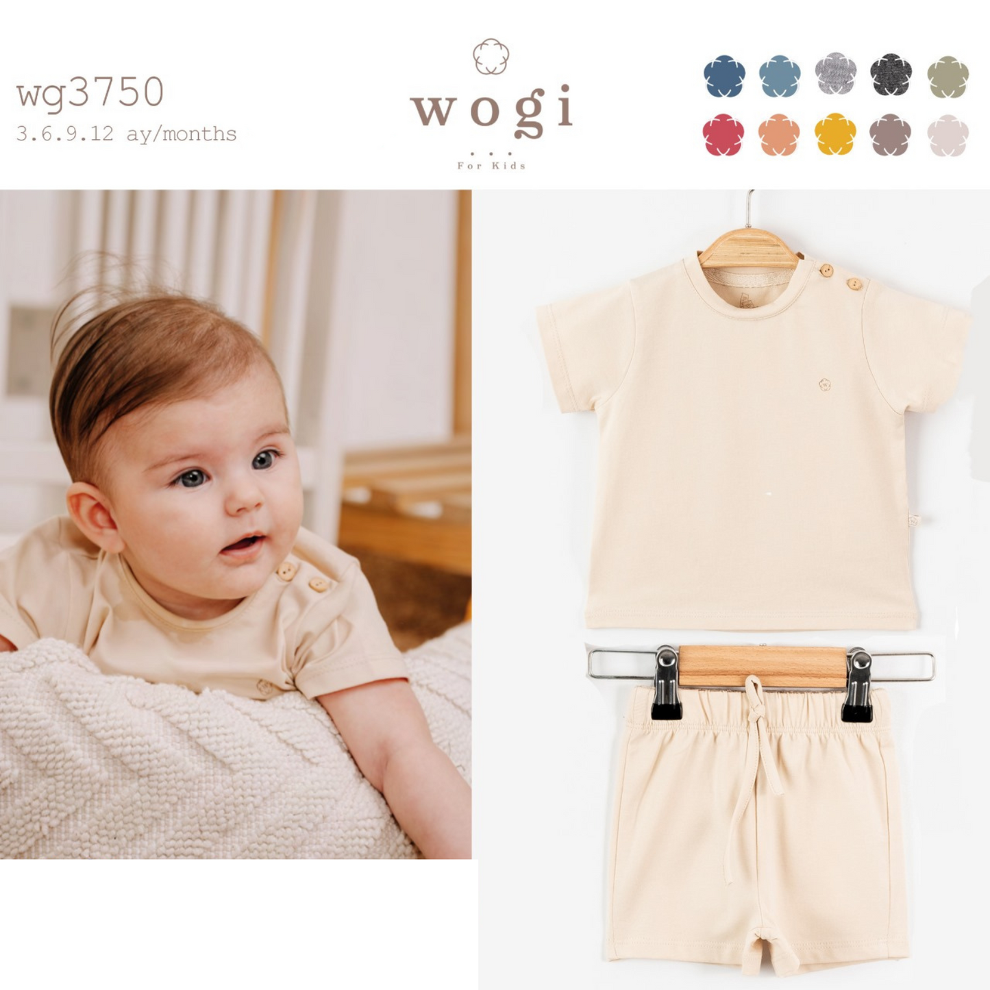 WOGİ Boy 6-9 Months 2 Piece Basic Short Set