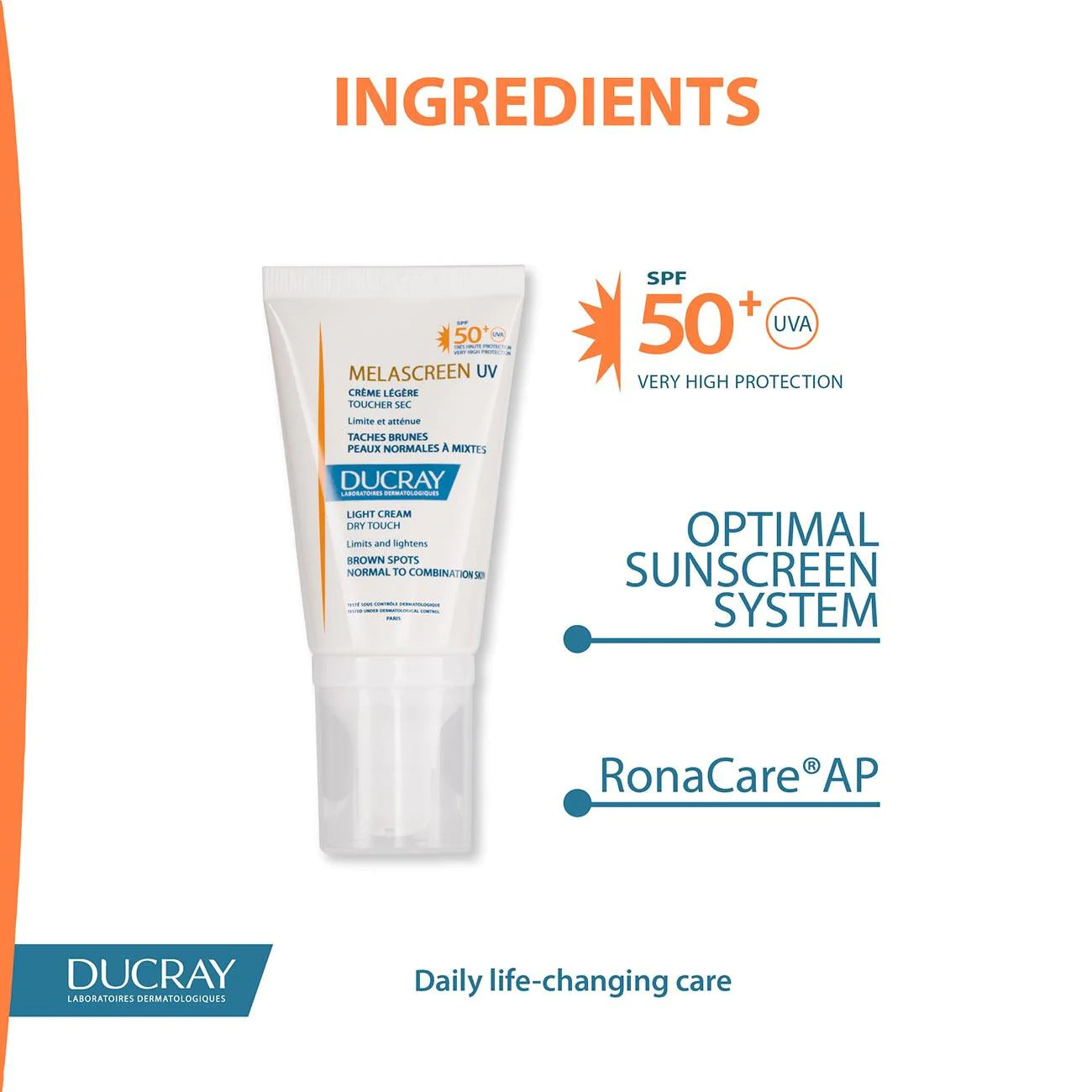 DUCRAY Melascreen UV Light Cream Dry Touch SPF50+ - Brown Spots, Normal to Combination Skin