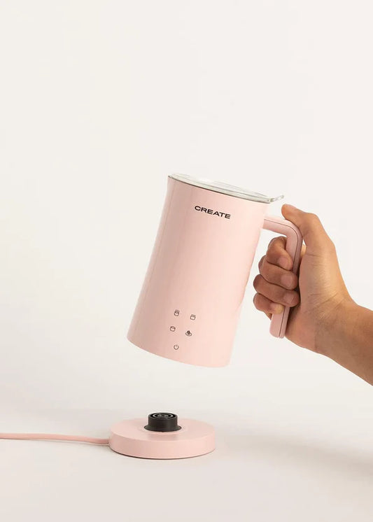 CREATE Pink Milk Frother, Steamer for Hot and Cold Milk