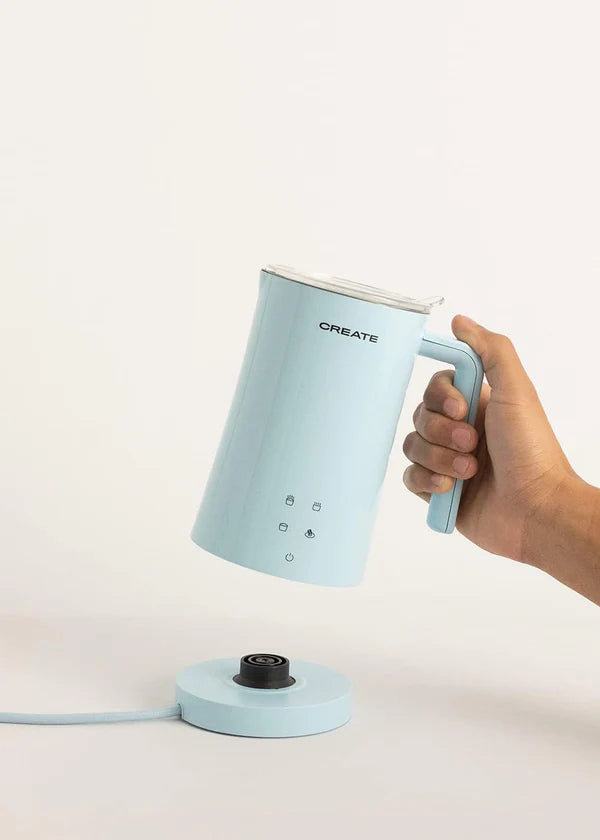 CREATE Blue Milk Frother, Steamer for Hot and Cold Milk