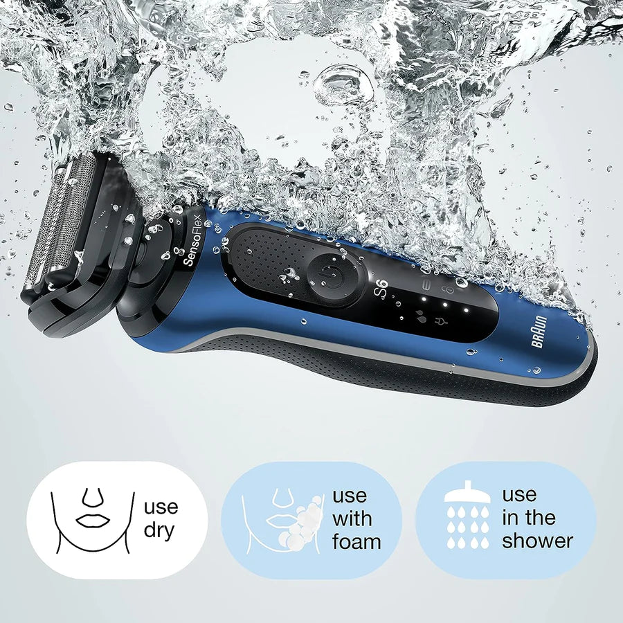 Braun Series 6 61-B1000s Wet & Dry shaver with travel case, blue.