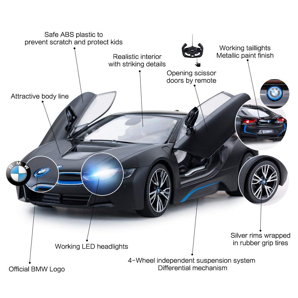 Rastar BMW i8 1:14 R/C Car with USB Charging, Doors Open by Remote