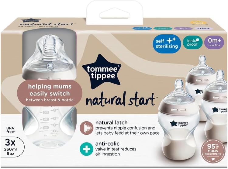 Tommee Tippee Natural Start Anti-Colic Baby Bottle, 3x260 ml, 0m+