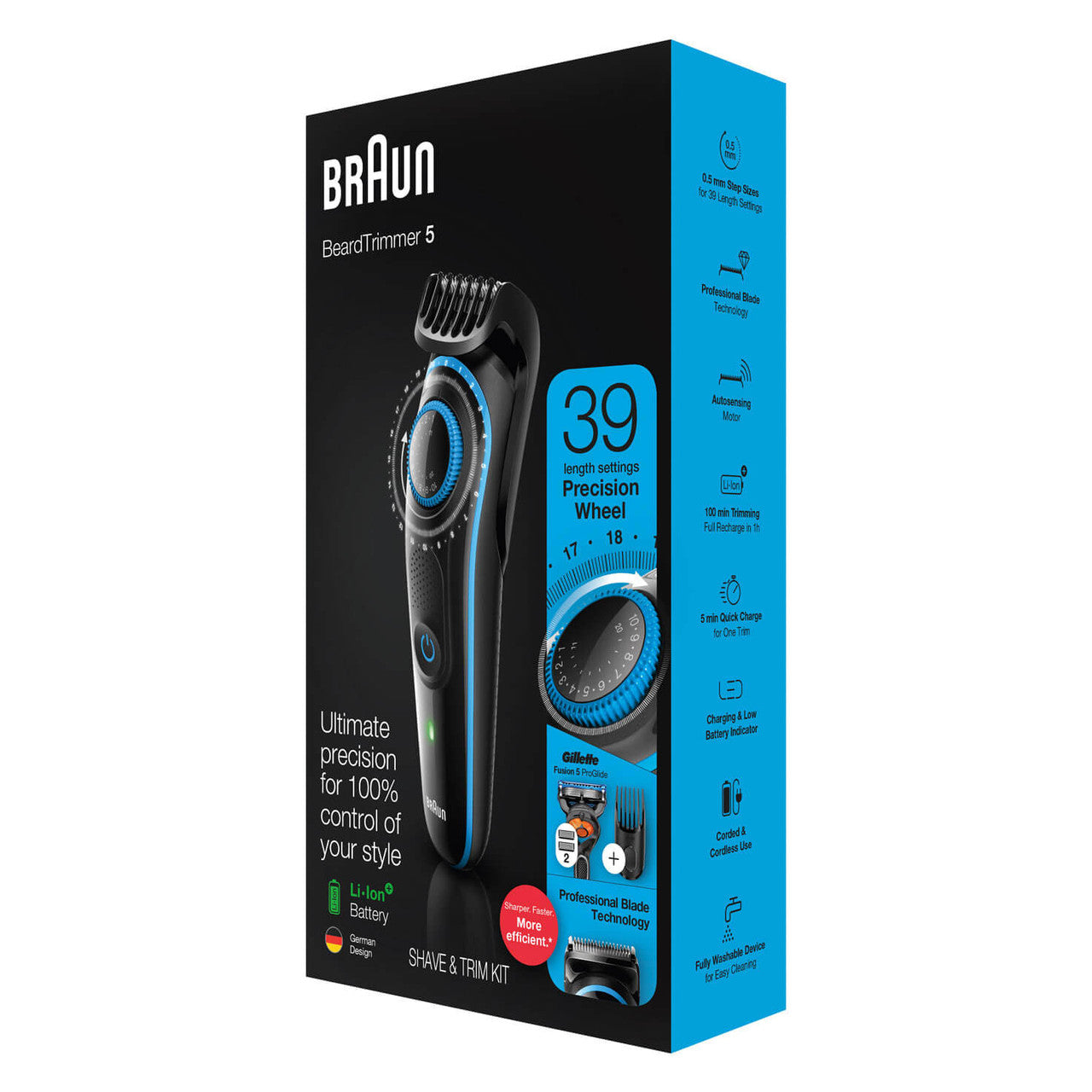 Braun Beard Trimmer 5 for Face and Hair,with Fusion Pro-Glide Razor