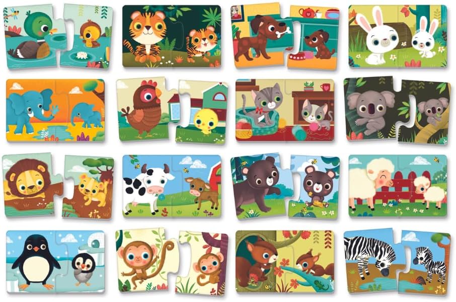 Clementoni Animals and Their Little Ones | Includes 16 Mini Puzzles