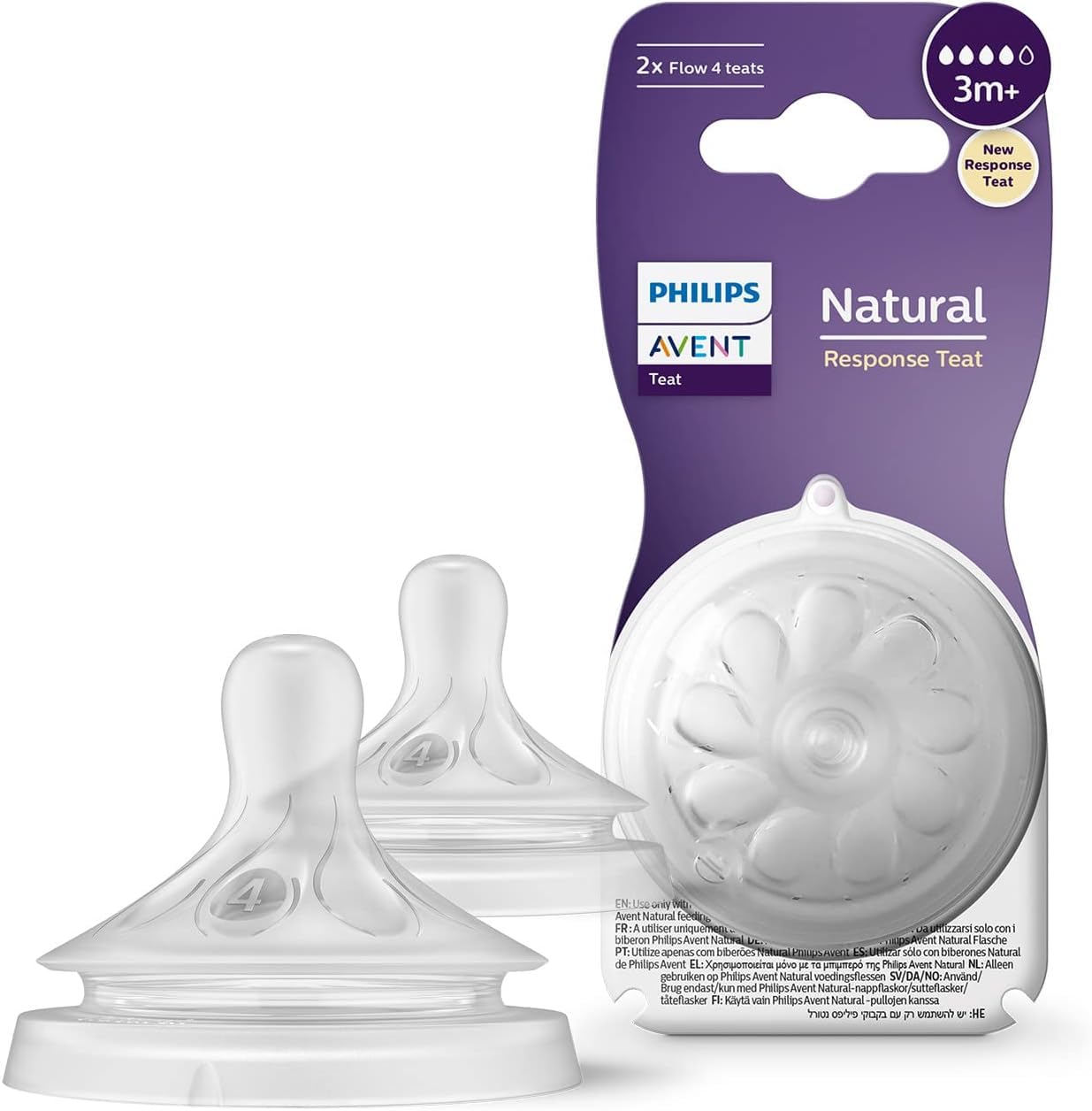 Avent Natural Response Nipple Medium Flow 4 Holes 3m+