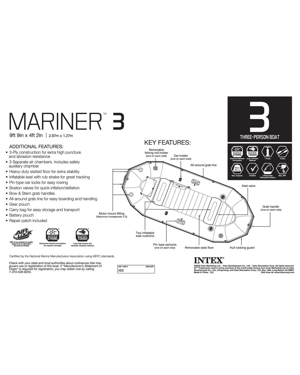 Intex Mariner™ 3 Inflatable Boat Set - 3 Person