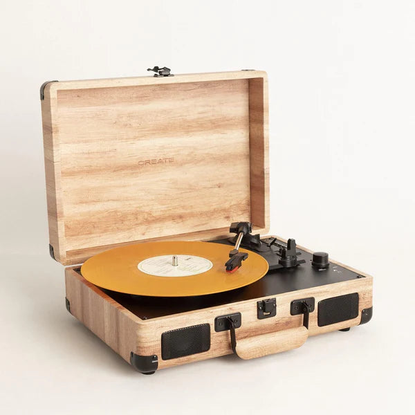 CREATE Record Player, Wood - Bluetooth USB, SD, MicroSD, and MP3