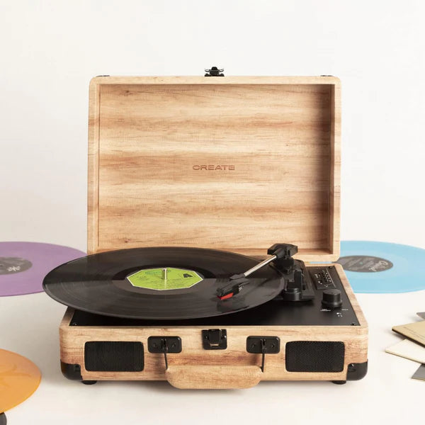 CREATE Record Player, Wood - Bluetooth USB, SD, MicroSD, and MP3