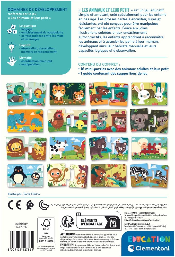 Clementoni Animals and Their Little Ones | Includes 16 Mini Puzzles