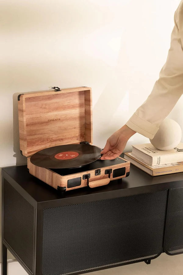 CREATE Record Player, Wood - Bluetooth USB, SD, MicroSD, and MP3