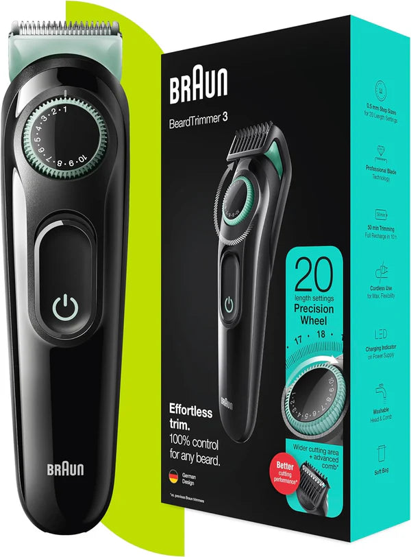 BRAUN BeardTrimmer Series 3 Hair Clipper & Lifetime Sharp Blades