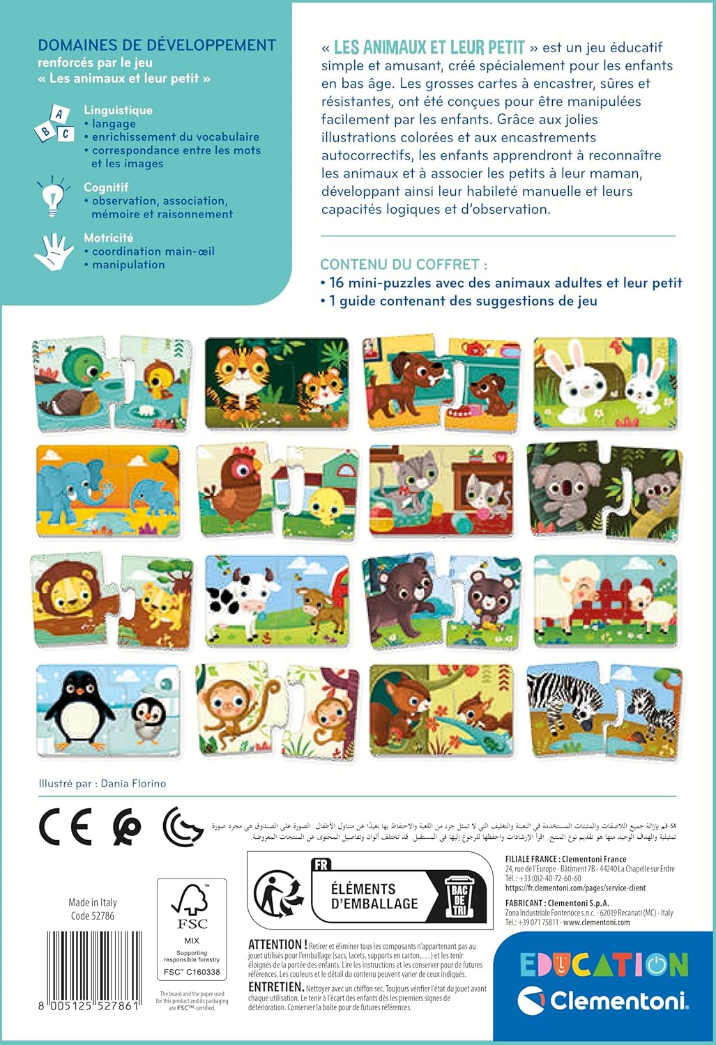 Clementoni Animals and Their Little Ones | Includes 16 Mini Puzzles