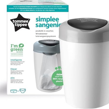 Tommee Tippee Grey Simplee Sangenic Nappy Bin with 1x Refill Cassette