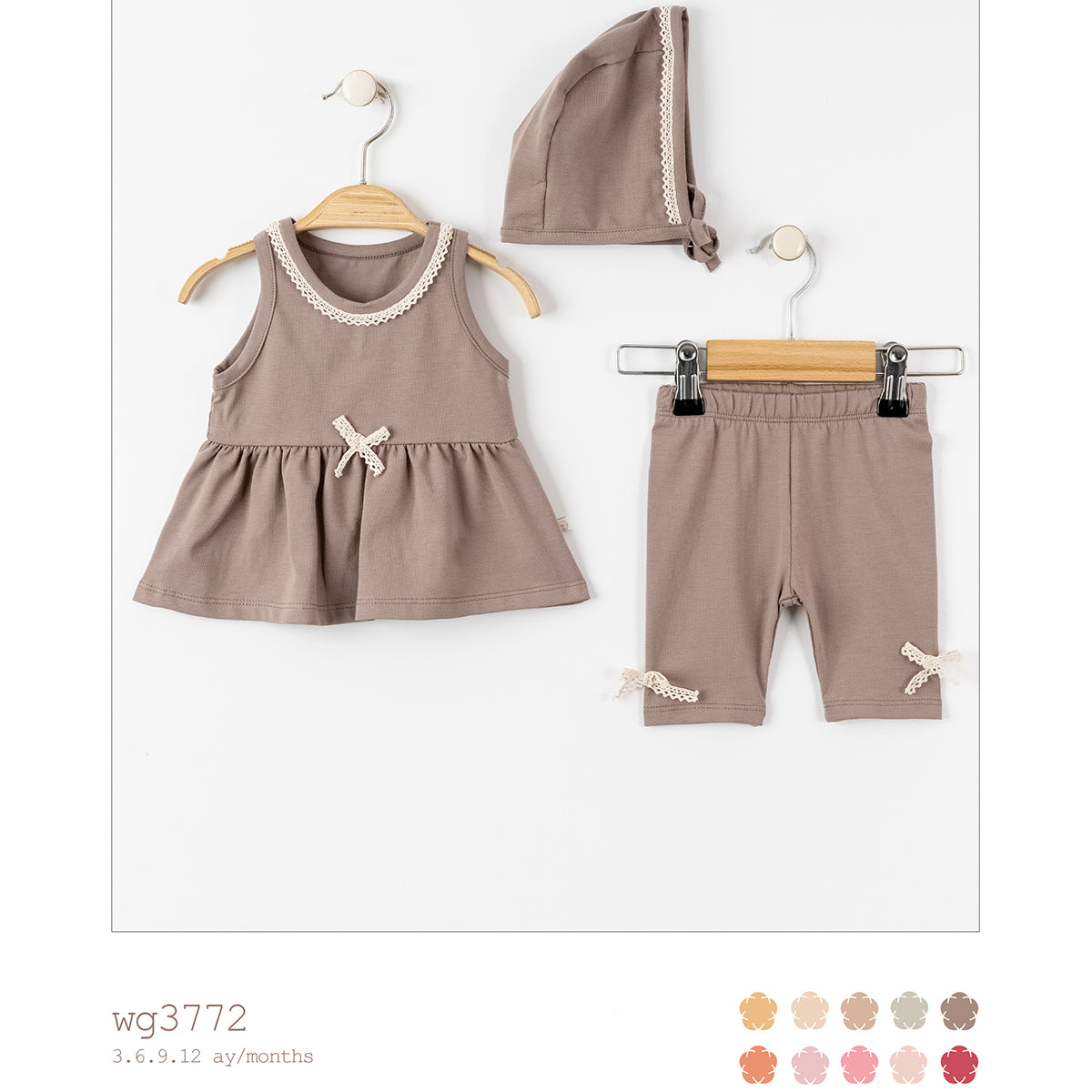 WOGİ Girl 6-9 Months Basic Hat 3 Piece Set