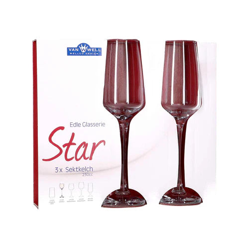 VANWELL Set of 12 Flute Glasses 230cc