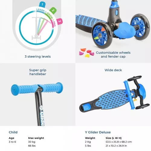 Yvolution Y Glider Deluxe Kids Scooter - Blue