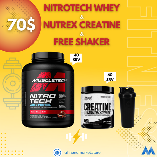 Nitrotech Whey Protein 1.81kg +Nutrex Creatine + Shaker Free
