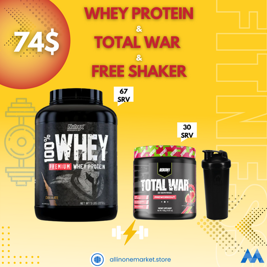 Nutrex Whey Premium Protein +Total War Pre-Workout + Shaker Free