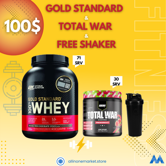 Optimum Nutrition Gold Standard 100% +Total War Pre-Workout + Shaker Free