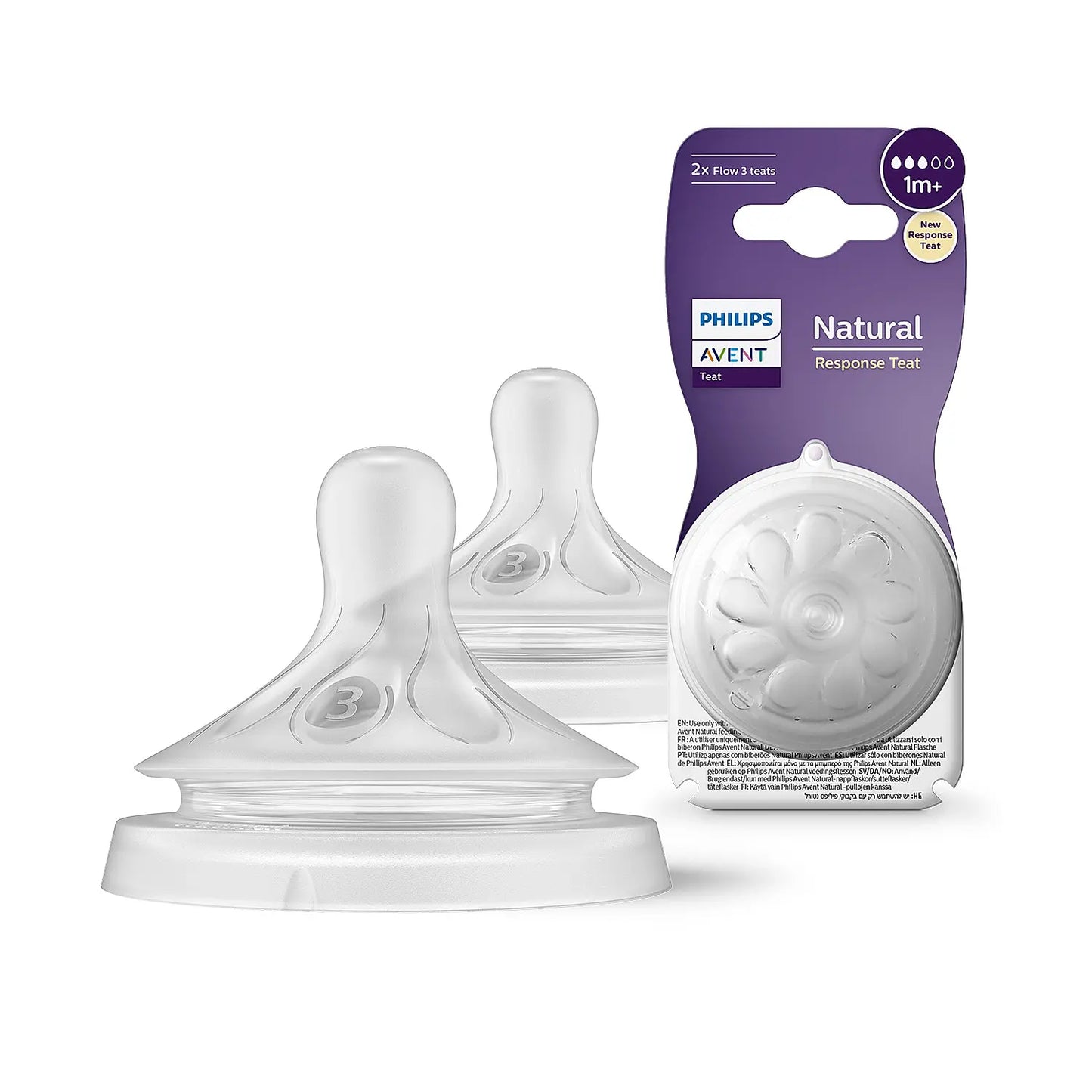 Avent Natural Response Nipple Slow Flow 3 Holes 1m+