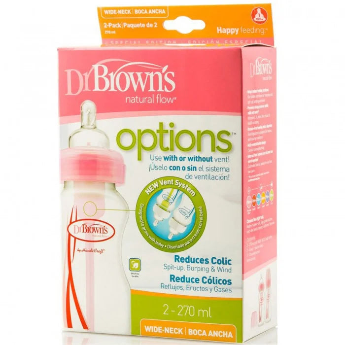 Dr. Brown's Natural Flow Options Wide Mouth Feeding Bottle 270ml 2 Pack