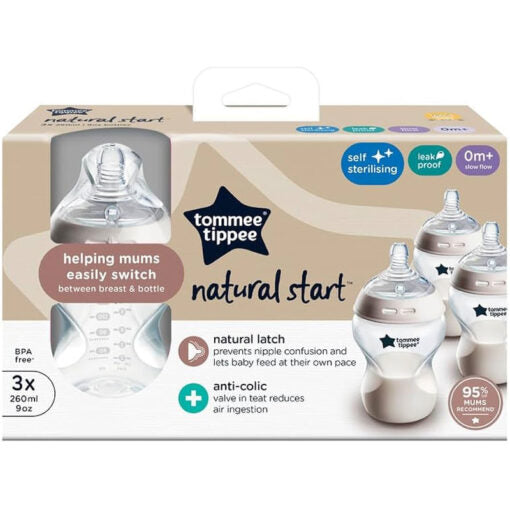 Tommee Tippee Natural Start Anti-Colic Baby Bottle, 3x260 ml, 0m+