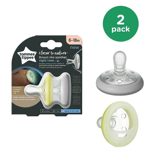 Tommee Tippee  Breast-Like Soother 2X 6-18M Night Time