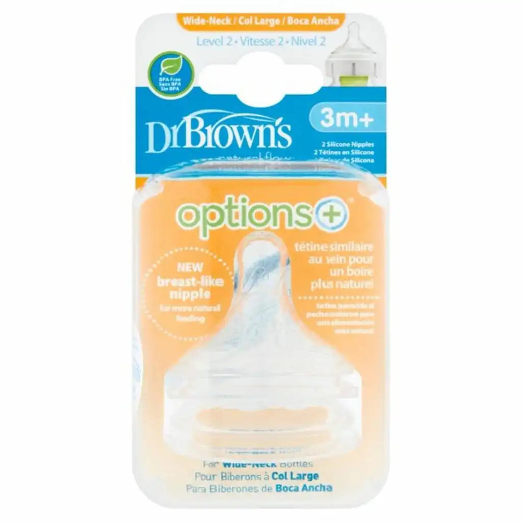 Dr. Brown’s Natural Flow Wide-Neck Baby Bottle Silicone Nipple, 2-Pack'L2