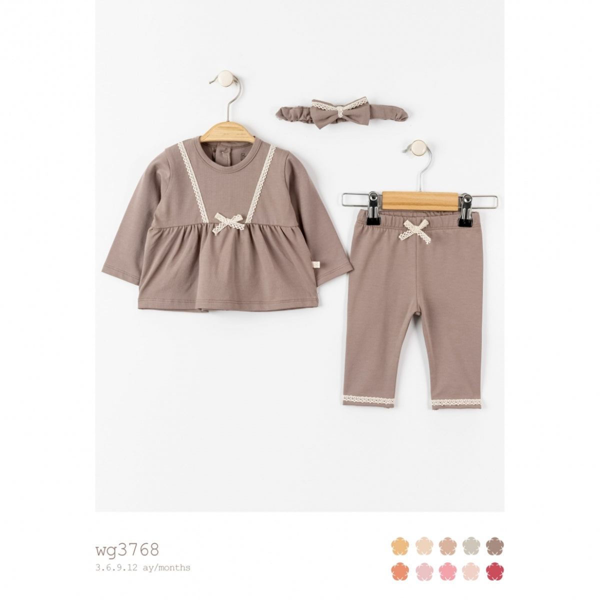 WOGİ Girl 9-12 Months Basic 3 Piece Sweat Set