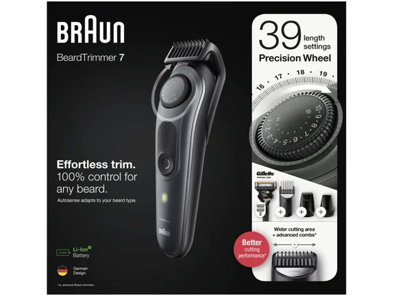 Braun Beard Trimmer 7, Rechargeable, 39 Length Settings, Black