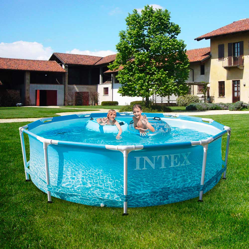 Intex Beachside Metal Frame Round Above Ground Pool with Filter Pump