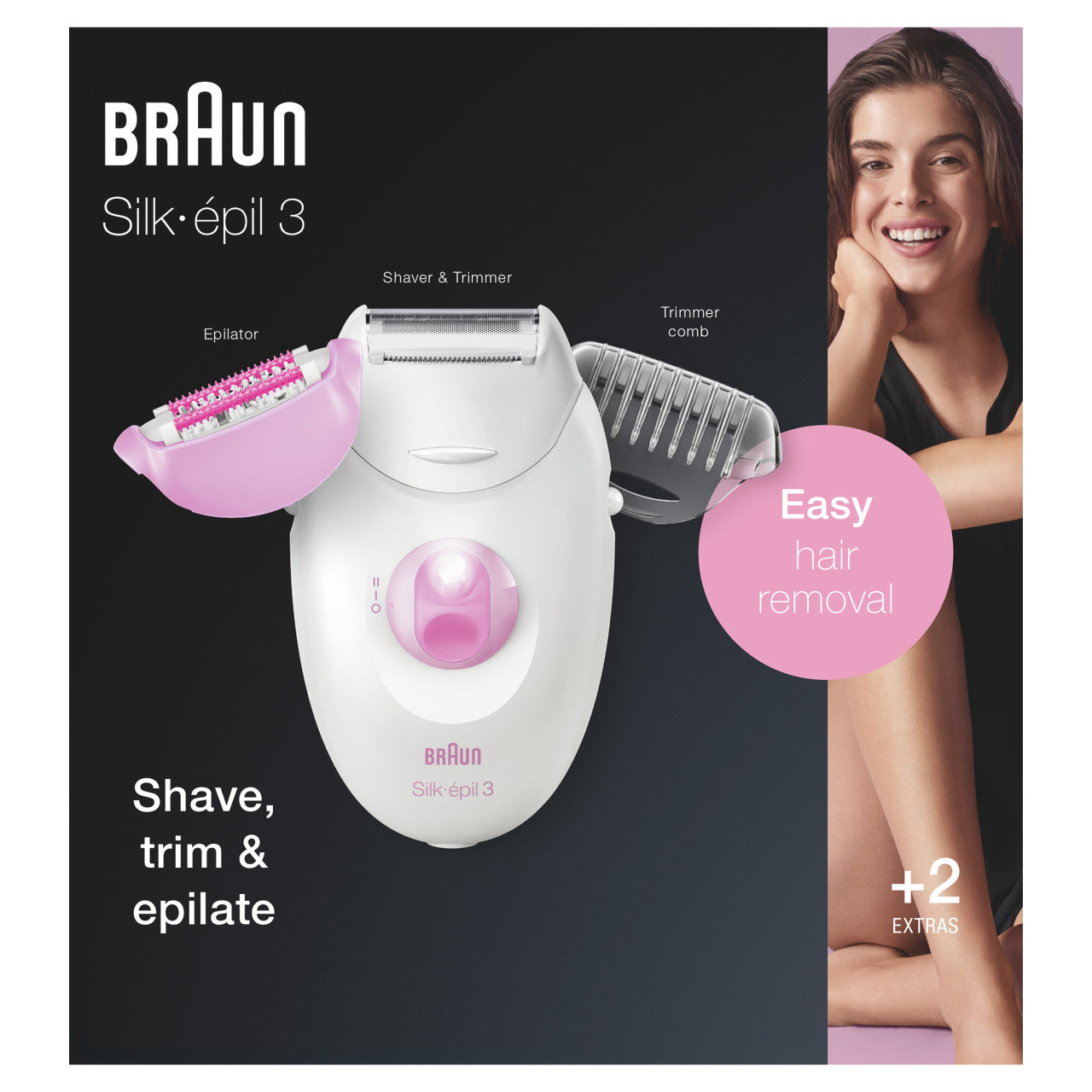 Braun Epilator, Silk·épil 3, Pink with 2 Extras