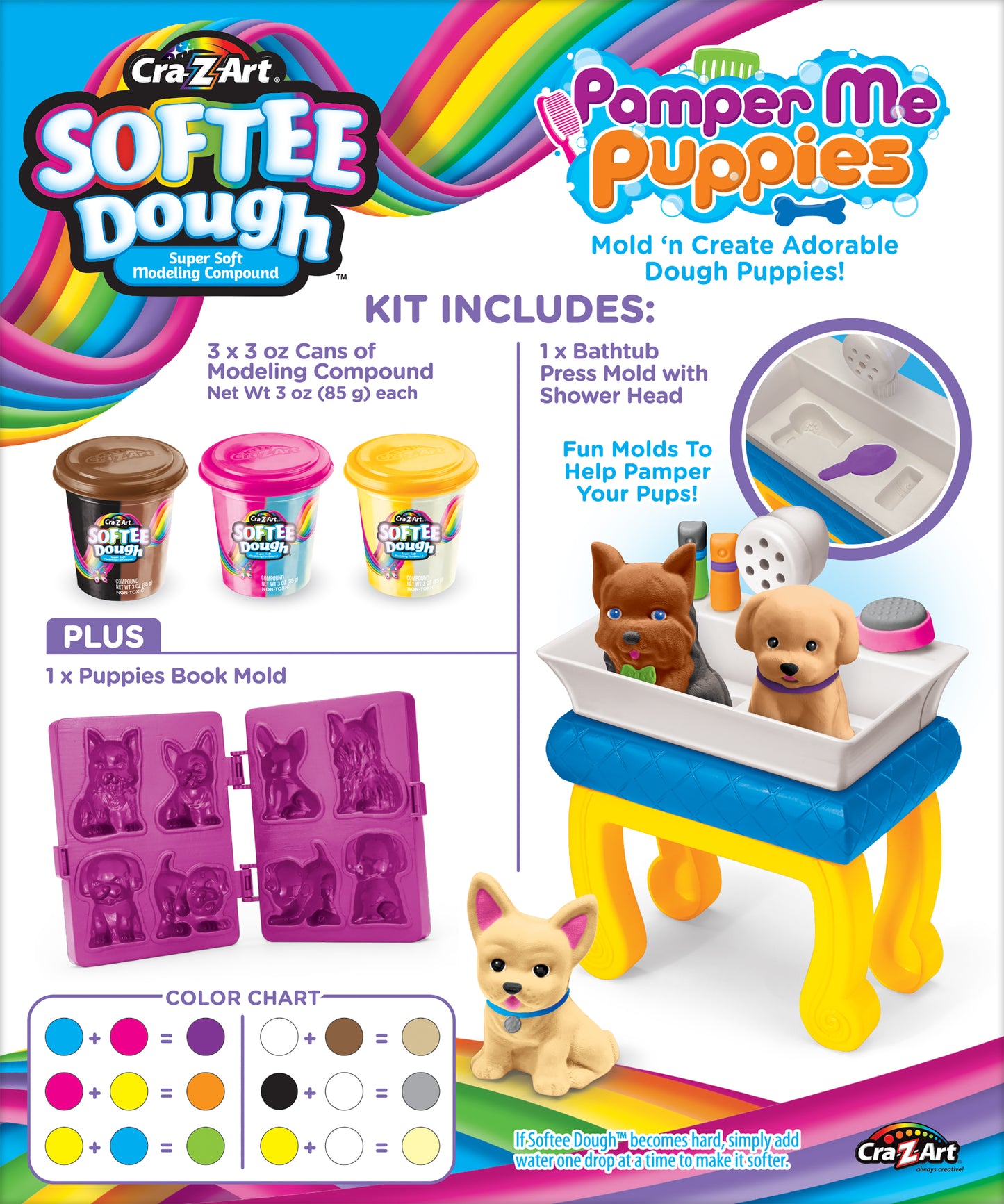 Cra-Z-Art Softee Dough Pamper Me Puppies, 1 Multicolor Dough Set