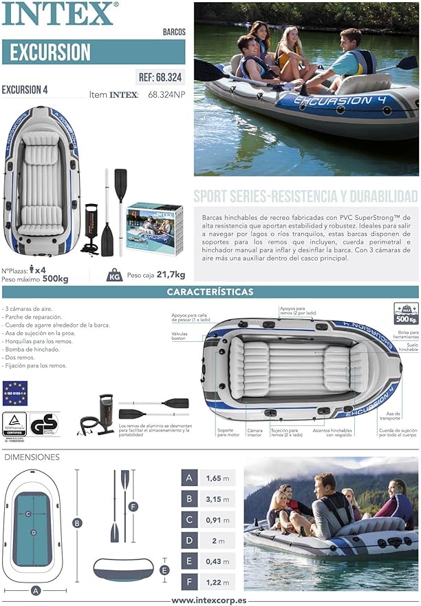 Intex Inflatable Excursion 4 Boat Set 315 x 165 x 43 cm