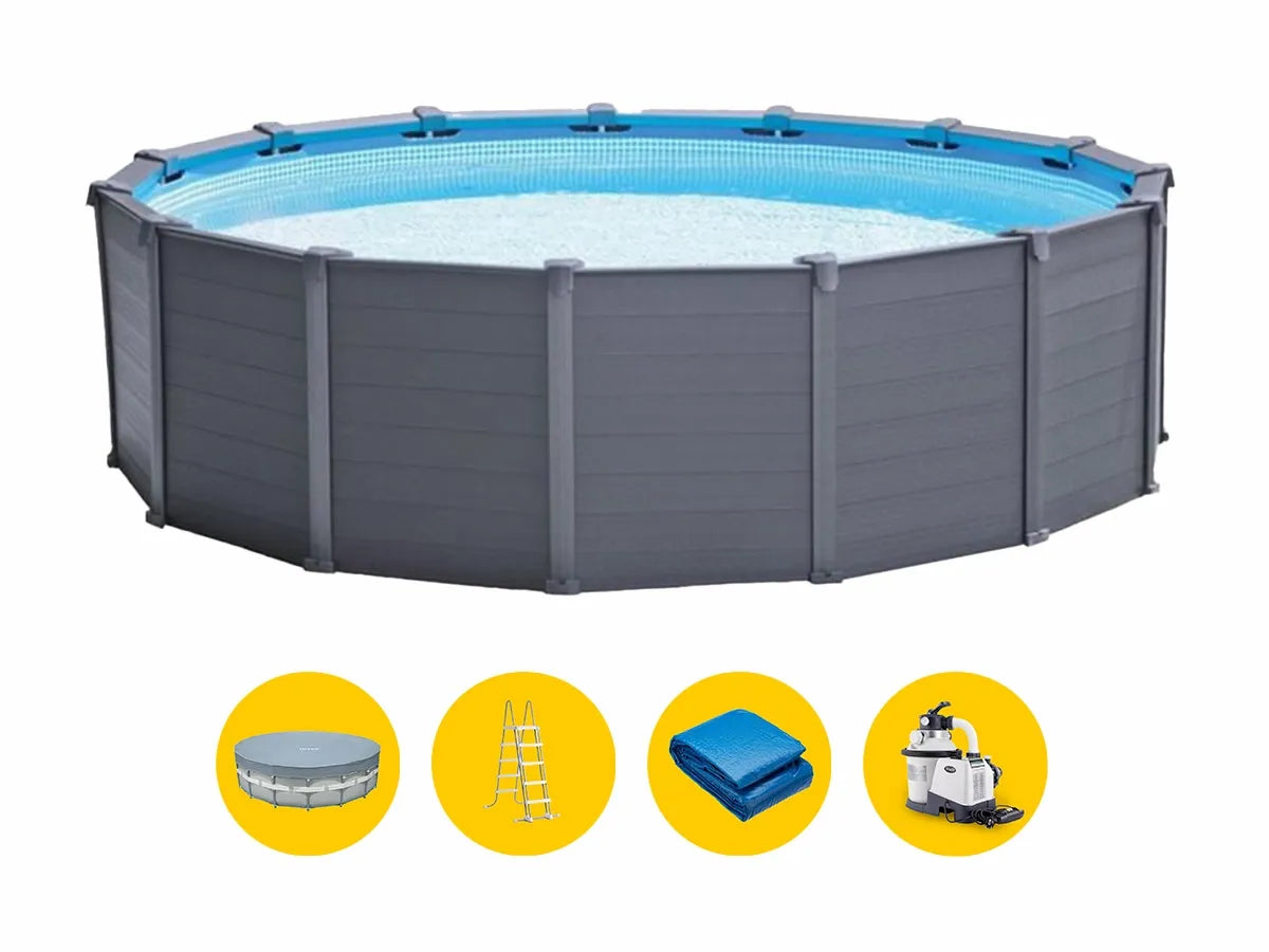 Intex Graphite Grey Panel pool - 478 x 124 cm - with sand filter pump and accessories