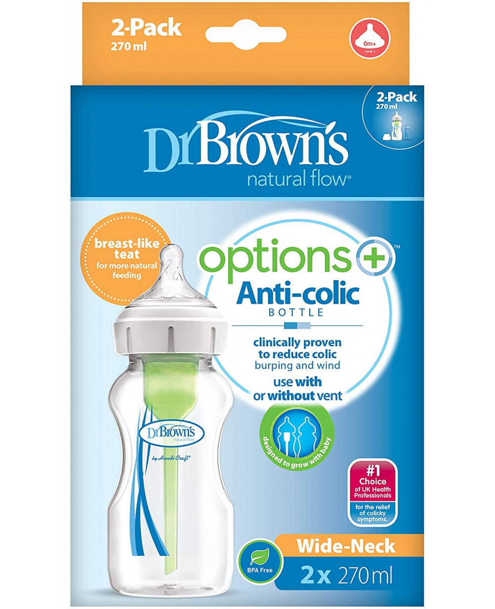 Dr. Brown's 9 oz/270 ml Options+ Wide-Neck Bottle, PP, 2-Pack