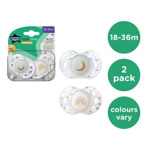 Tommee Tippee 2 Pack Night Time Soothers 18-36 months Assorted