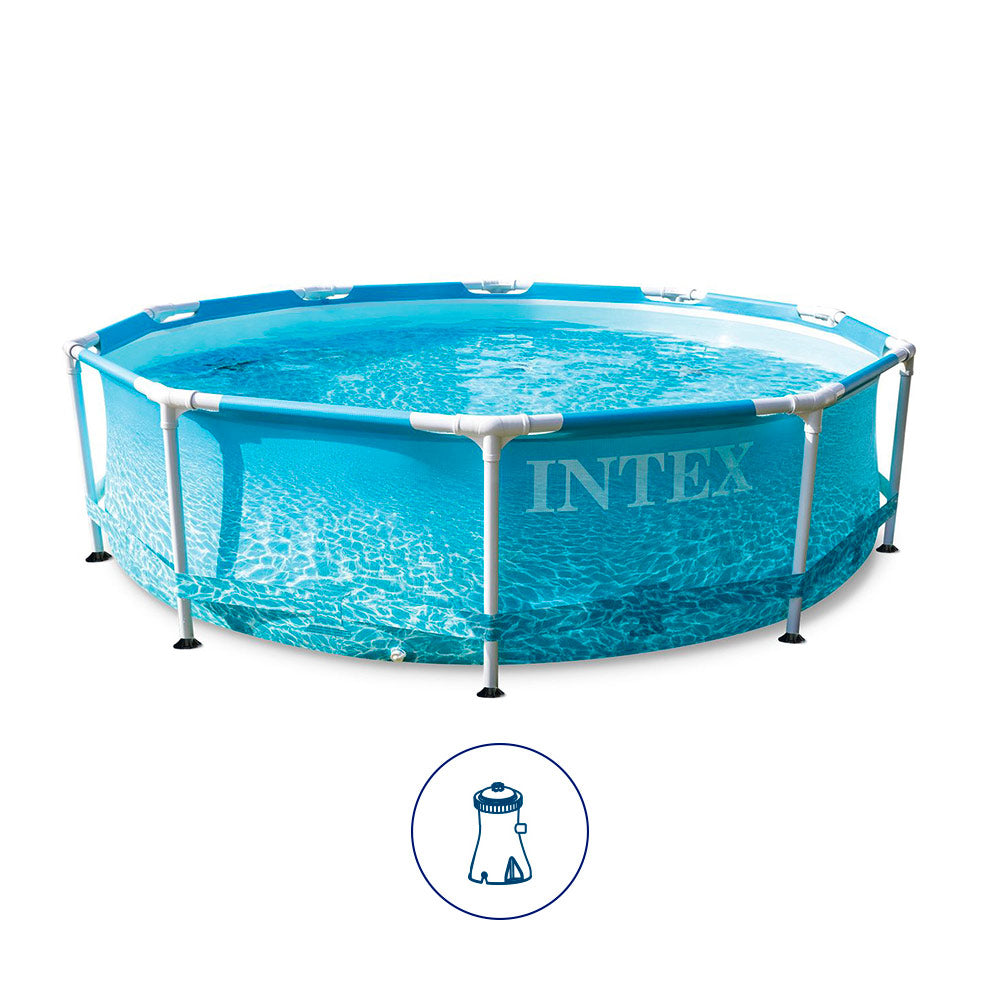 Intex Beachside Metal Frame Round Above Ground Pool with Filter Pump